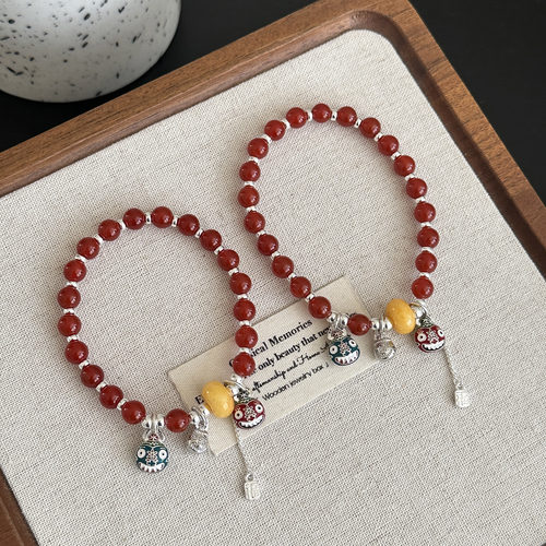 MISSJOJO 原创设计时尚简约气质女红珠珠吞金兽S925纯银手链 3883