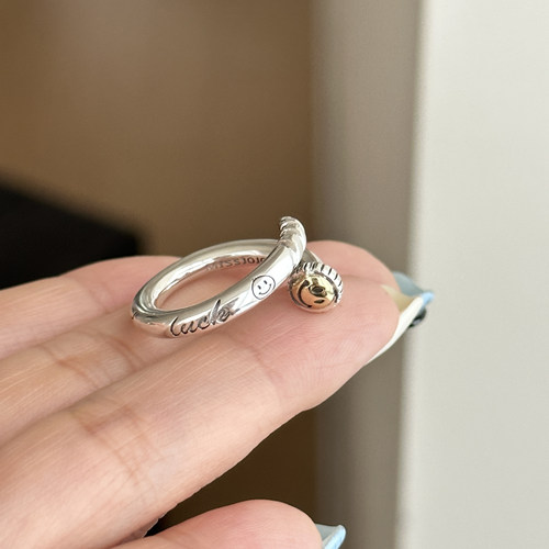 钉子笑脸S925纯银戒指