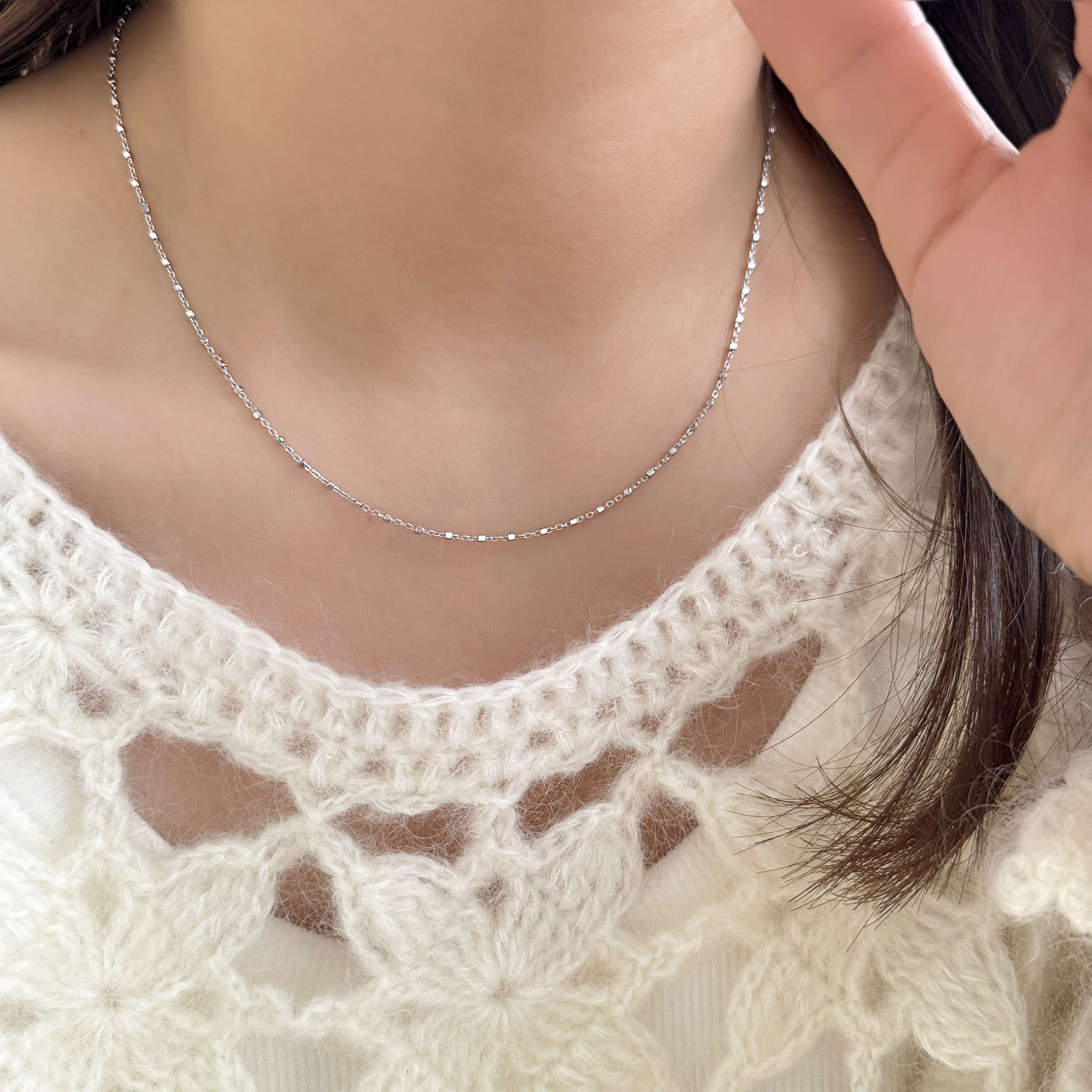 MISSJOJO电白方块纯银项链