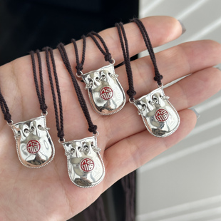 MISS 简约气质女复古大福包黑绳S925纯银项链 JOJO原创设计时尚