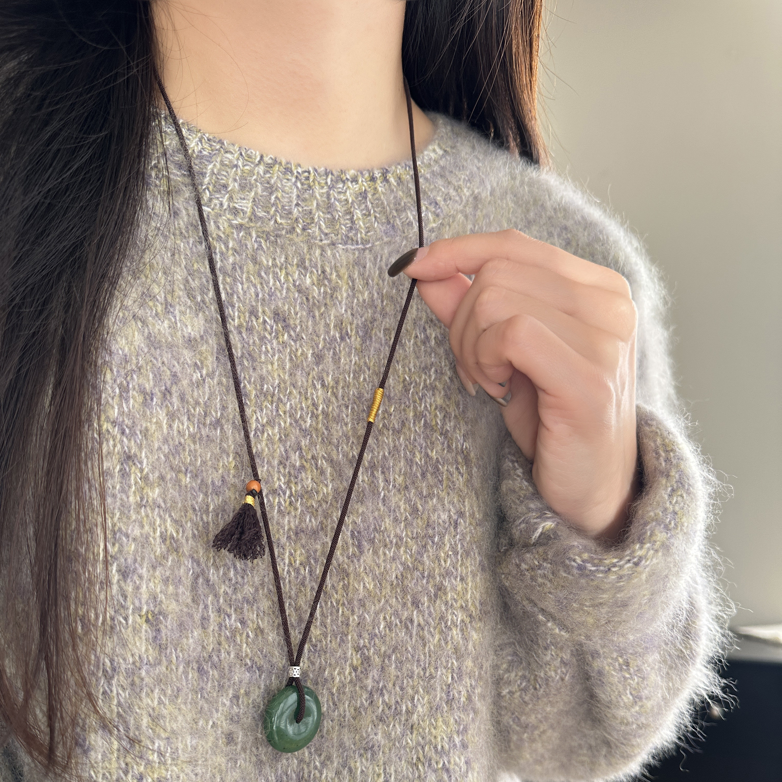 MISS JOJO原创设计时尚简约百搭气质女绿平安扣黑绳银项链 3963,饰品/流行首饰/时尚饰品新,银饰项链,淘宝优惠券,粉丝福利购,淘宝优惠卷