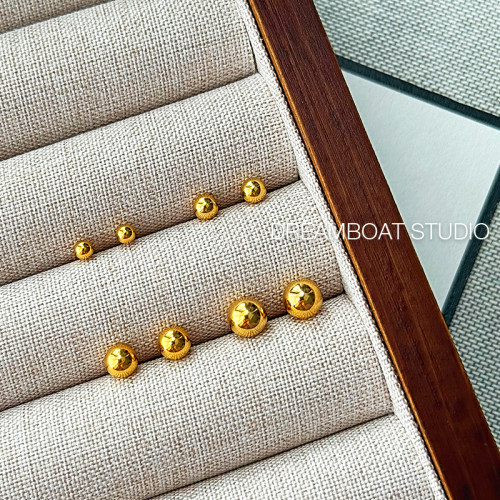 钛钢镀18K金小金豆金珠耳钉女
