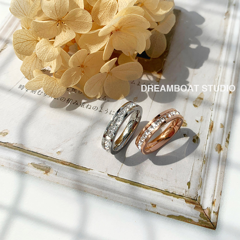 dreamboat网红食指戒指女ins潮冷淡风简约气质钻钛钢情侣指环尾戒
