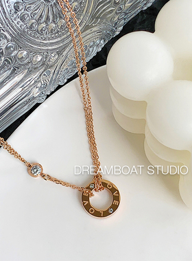 DREAMBOAT欧美love项链女锁骨链钛钢简约吊坠镀18K玫瑰金彩金饰品