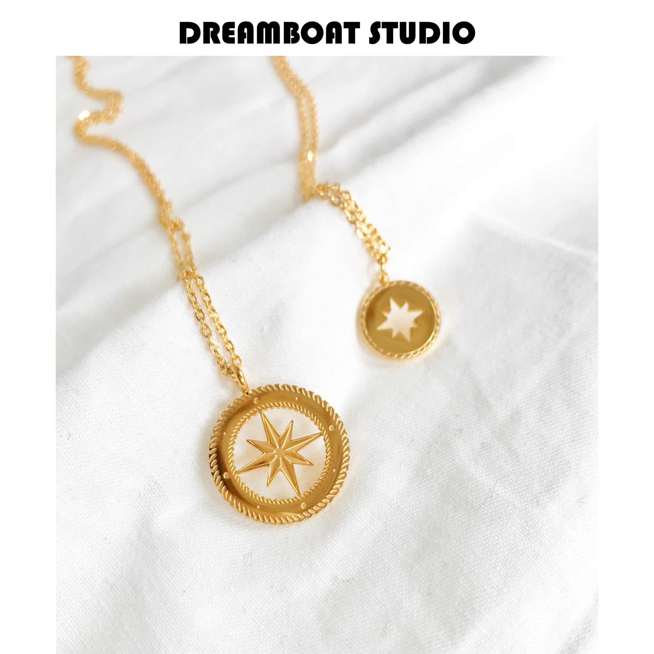 dreamboat 钛钢电镀18k金欧美ins风镂空六芒星复古钱币叠戴时髦女