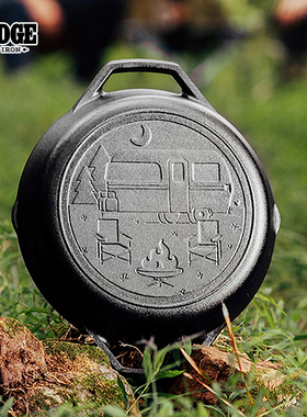 Lodge美国进口铸铁煎炒锅双耳平底26cm 露营花纹户外/家用网红款