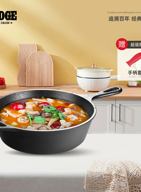 美国Lodge深型铸铁平底煎锅26cm L8DSK3 煎炒炖多用无涂层不易粘