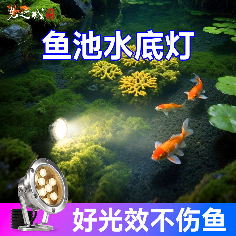 LED鱼池水底灯水下专用水池灯防水景观灯喷泉灯12v水景七彩射灯