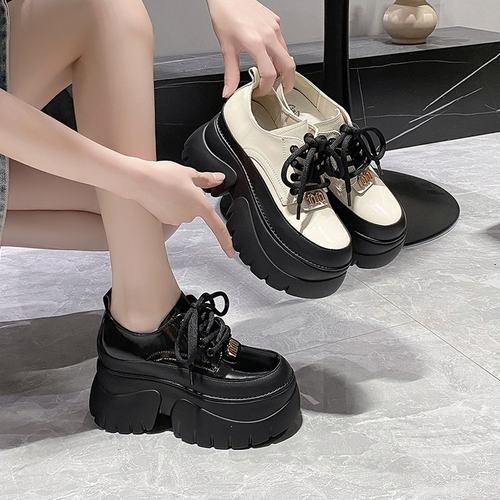 秋季新品厚底松糕底防滑浅口女士系带时尚高跟ins超火单鞋女鞋