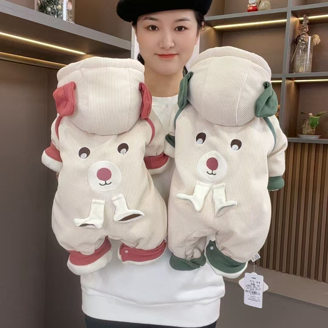 MR冬款雪尼尔厚款连体男女宝长袖连帽爬爬服婴儿幼儿可爱洋气哈衣