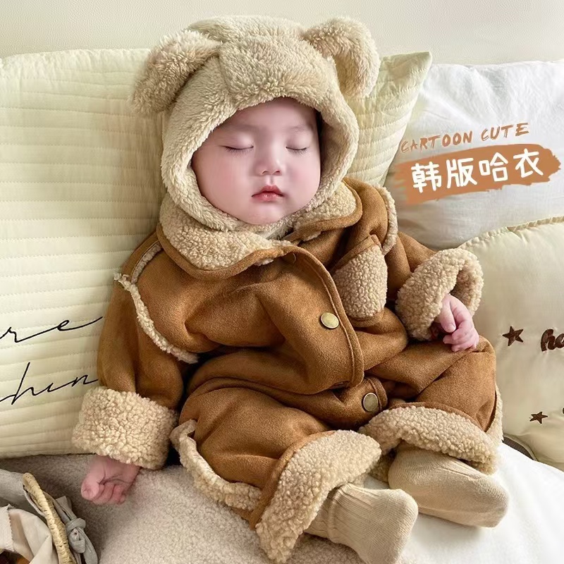 【两面穿】冬季新款机车风炸街洋气男女宝宝婴幼儿衣服童装+帽子