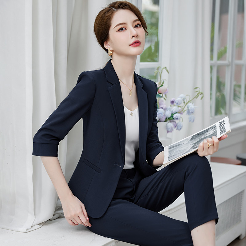 职业装小西装套装时尚西服女士气质工装正装中袖OL工作服夏季薄款