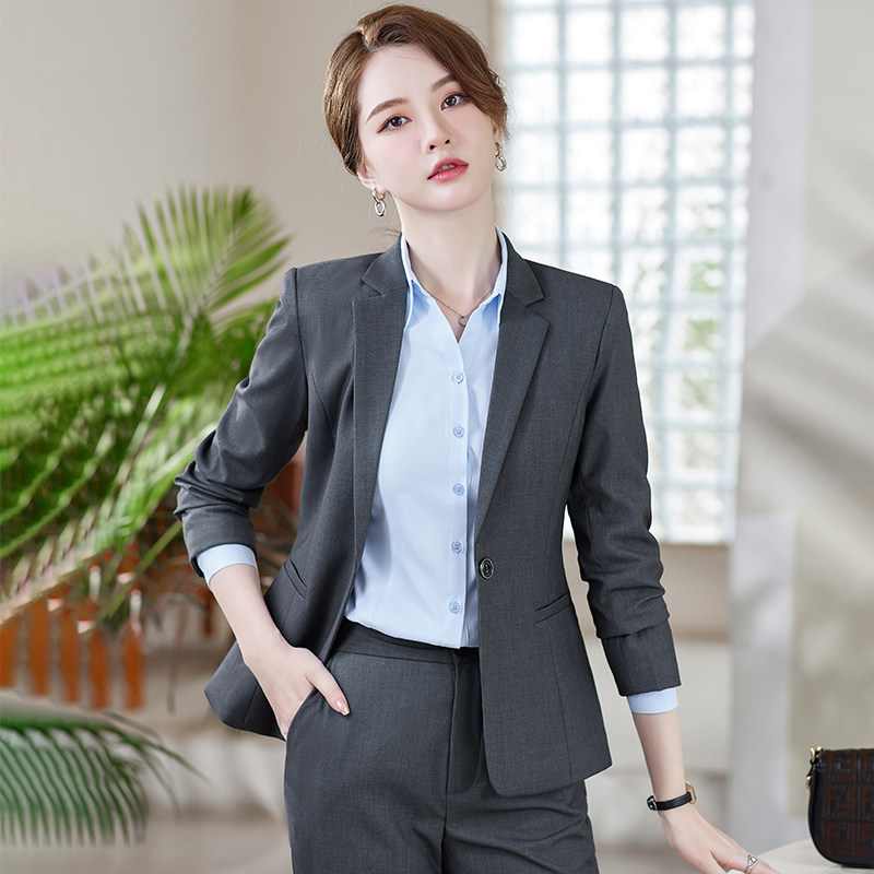 灰色西装套装女职业装气质女神范公务员面试正装小个子外套工作服