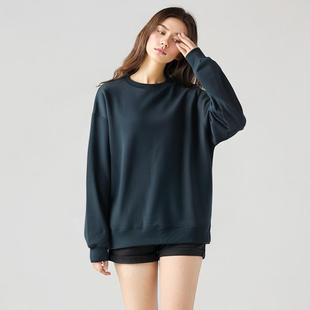 打底衫长袖上衣加绒圆领卫衣宽松套头显瘦纯色单面绒秋冬保暖女款