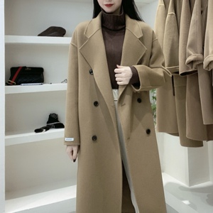 2022年新款秋冬小个双面零羊绒大衣女中长款茧型高端羊毛呢子外套