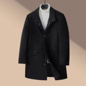 时尚 男式 2024冬季 品牌同款 舒适绵羊毛中长款 立领呢子大衣外套