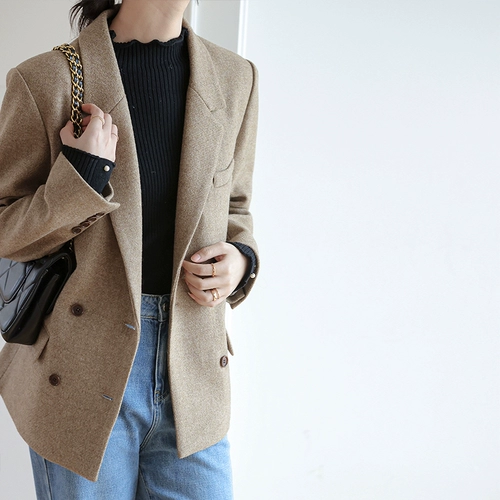 Шерстяной классический костюм, демисезонное шерстяное пальто, 2023, увеличенная толщина