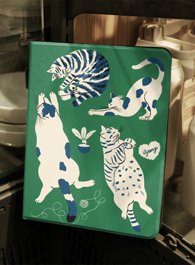 四只胖猫ins风ipad保护套2024带笔槽款10.2平板壳mini6全包防摔12.9寸air6适用于苹果ipadpro11寸