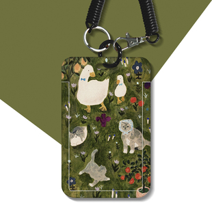 鸭子猫咪复古绿公交卡学生饭卡校园门禁卡证件卡套工牌钥匙链一体