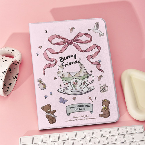 少女粉兔子茶杯ipad保护套2022带笔槽款10.2平板air5壳mini6全包防摔12.9寸10.5适用于苹果ipadpro11寸保护壳