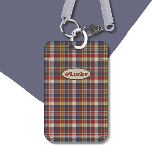 复古格子幸运公交卡学生饭卡校园门禁卡证件卡套工牌钥匙链一体