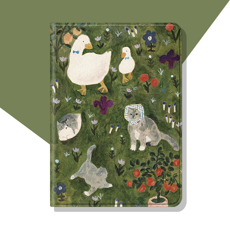 鸭子猫咪插画复古ipad保护套pro