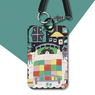 被窝的猫插画公交卡学生饭卡校园门禁卡证件卡套工牌钥匙链一体