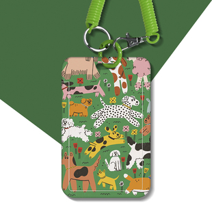 绿色狗狗插画公交卡学生饭卡校园门禁卡证件卡套工牌钥匙链一体