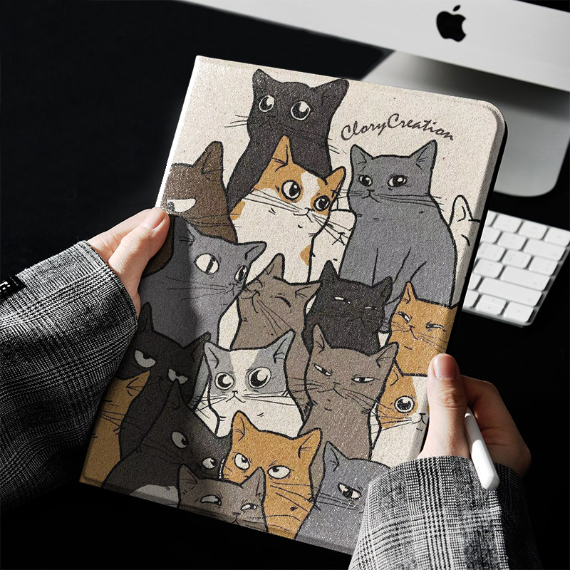 叠叠乐可爱猫咪画集ins风ipad保护套2024带笔槽款10.2平板壳mini6全包防摔12.9寸air6适用于苹果ipadpro11寸图片