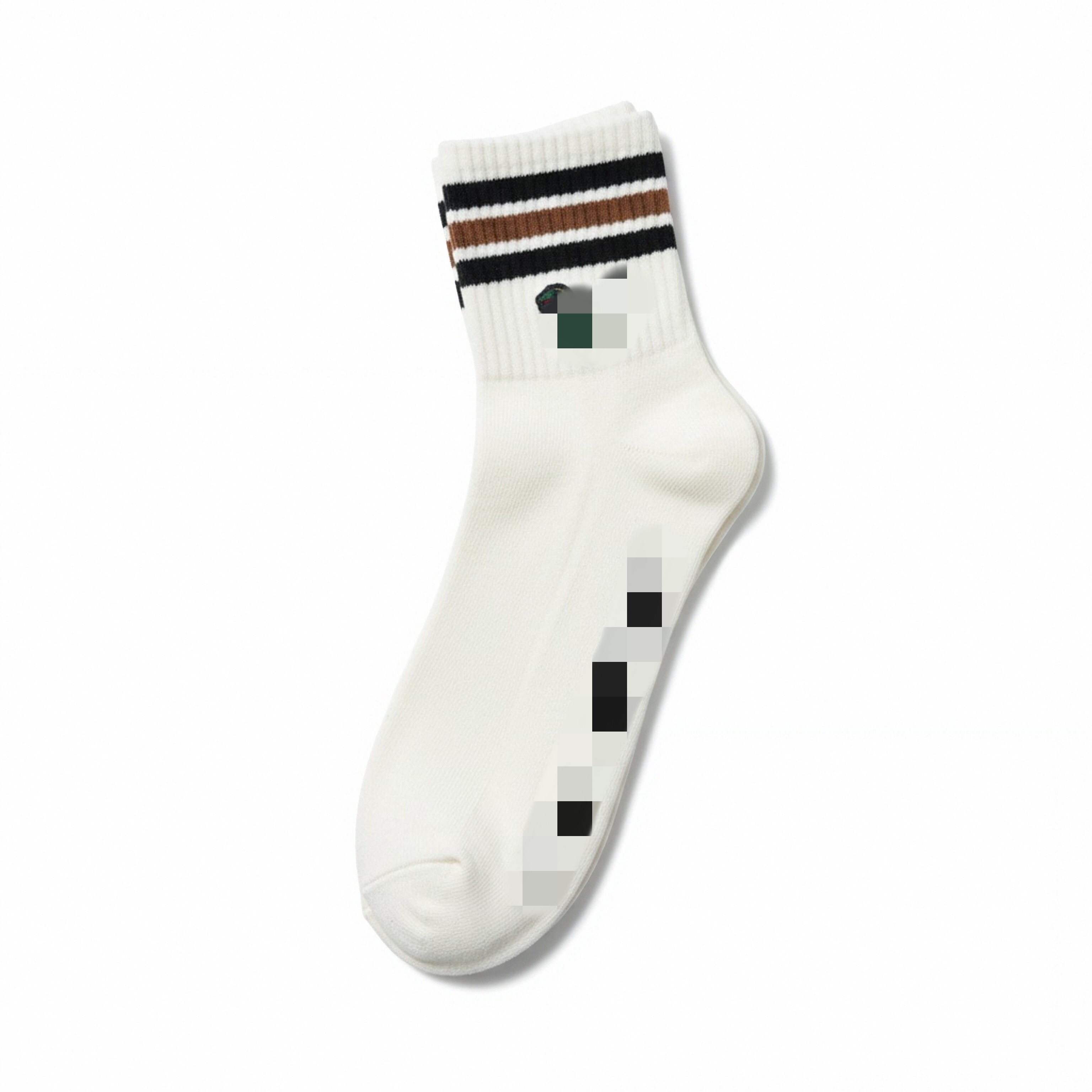 轻奢中古条纹恐龙刺绣女中筒袜