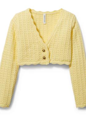 JANIE AND JACK黄色夏季纯棉女童浅黄色镂空针织短款配连衣裙开衫