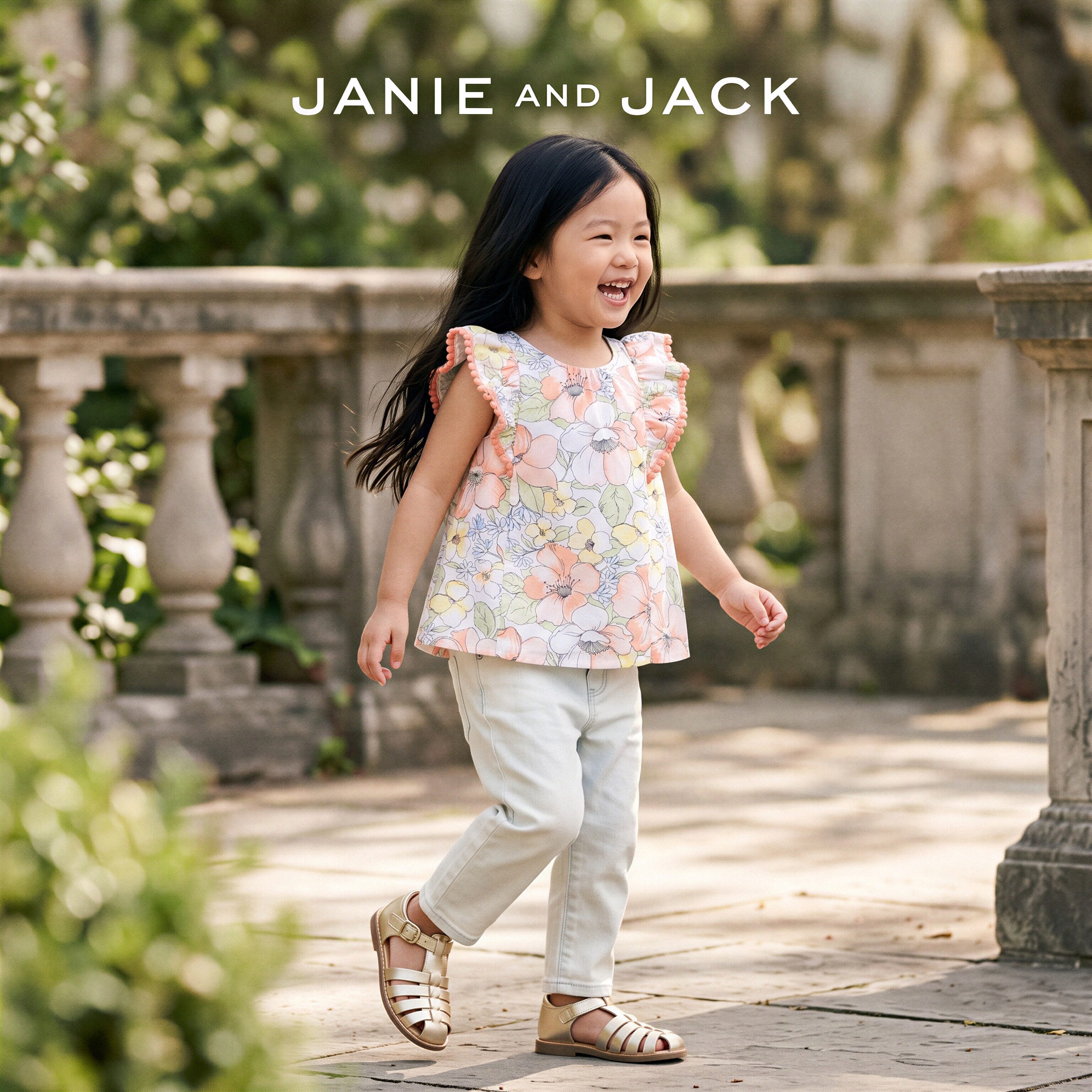JANIEANDJACK纯棉女童飞袖衬衫