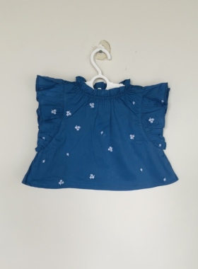 Janie and Jack夏季经典的蓝色柔软薄款纯棉二款飞翼袖女童上衣