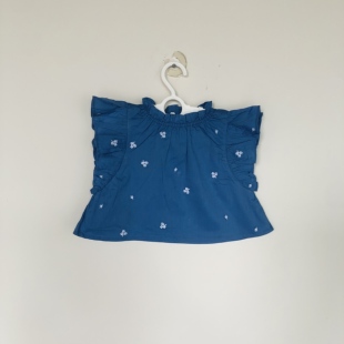 Janie and Jack夏季经典的蓝色柔软薄款纯棉二款飞翼袖女童上衣