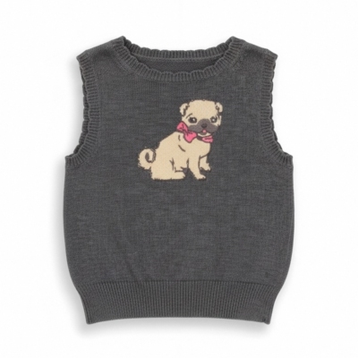 女童纯棉学院风蝴蝶结针织背心