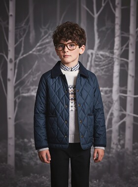 JANIE AND JACK25年英伦春秋冬经典衍缝菱形格男女童中性夹棉外套