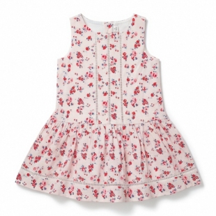 JANIE AND JACK纯棉粉色碎花裙春夏学院风镂空花边女童无袖公主裙