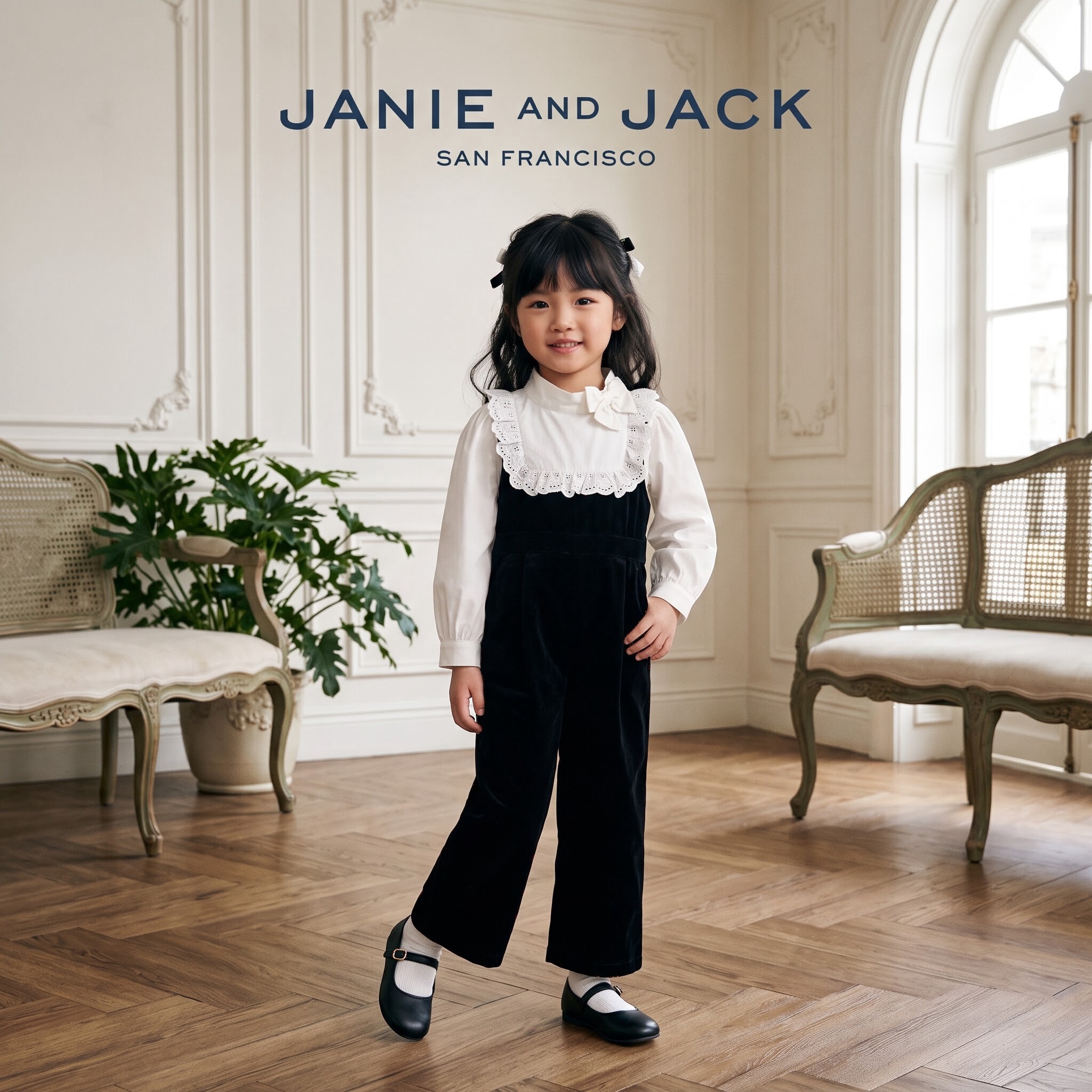 JANIEANDJACK女童天鹅绒连体裤