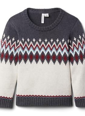 JANIE AND JACK灰色费尔岛纯棉春秋冬季男童纯棉针织长袖毛衣