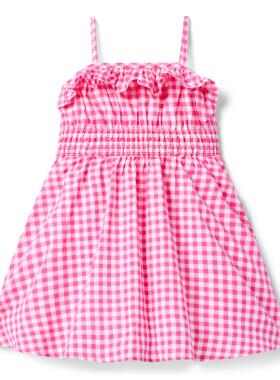 JANIE AND JACK纯棉春夏木耳边粉红白细格子女童吊带连衣裙公主裙