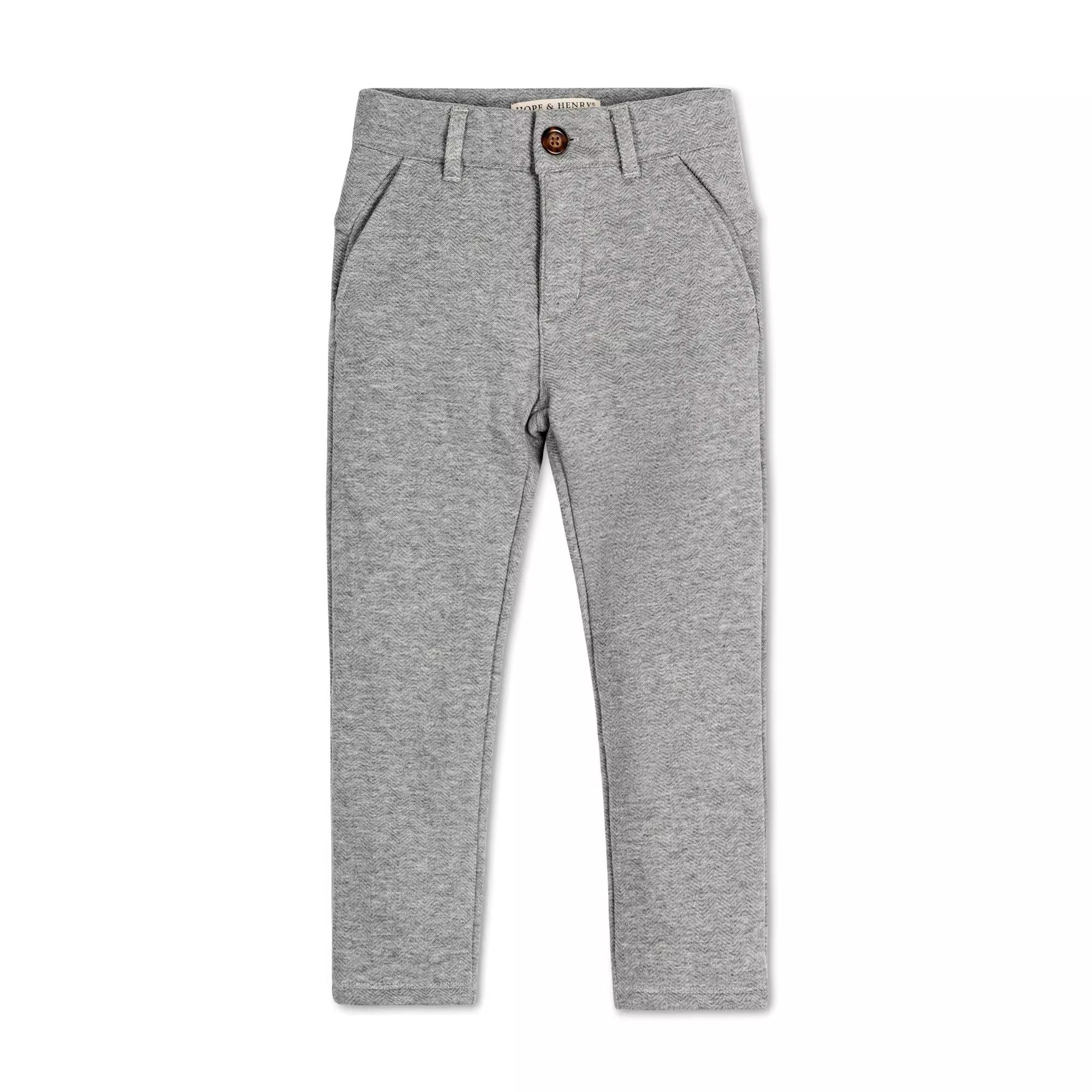 美单深灰春秋冬磨毛复古高档人字纹男童内松紧直筒绒布西装休闲裤