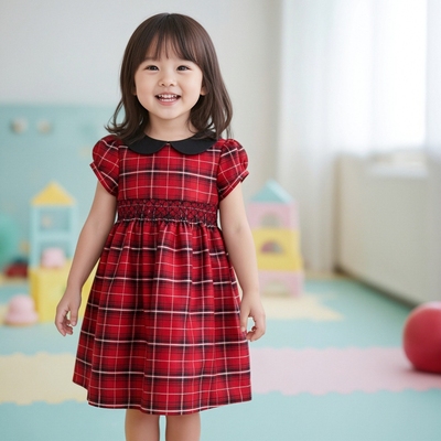 美单女童外贸大红色真丝公主裙