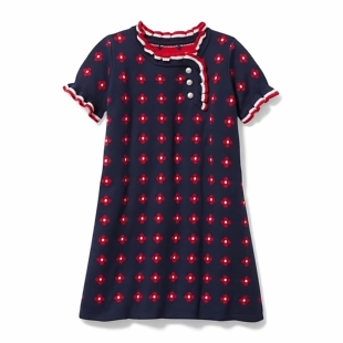 JANIE AND JACK经典的学院派风格织花图案秋冬季女童纯棉连衣裙