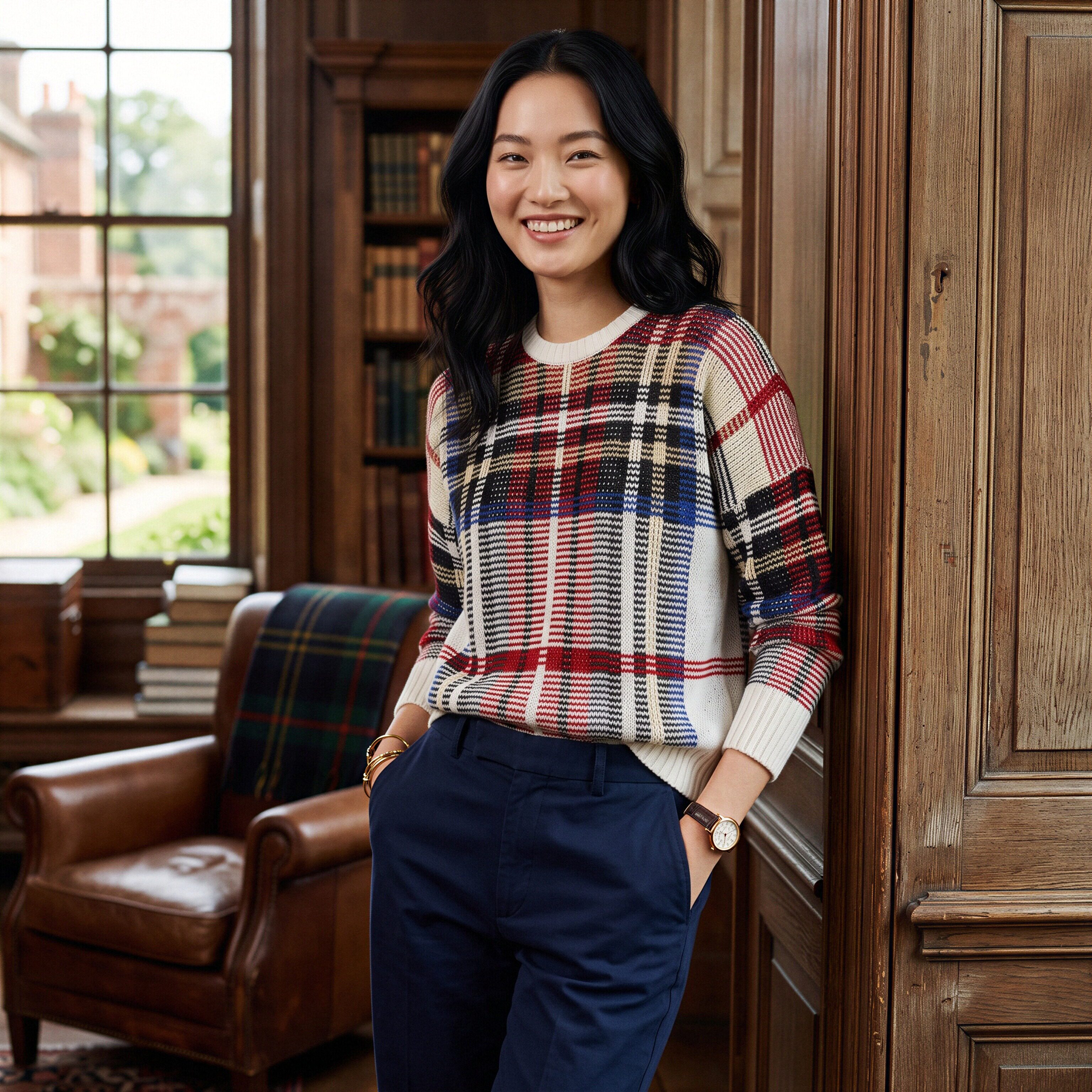 学院风女款羊毛羊绒格子毛衣