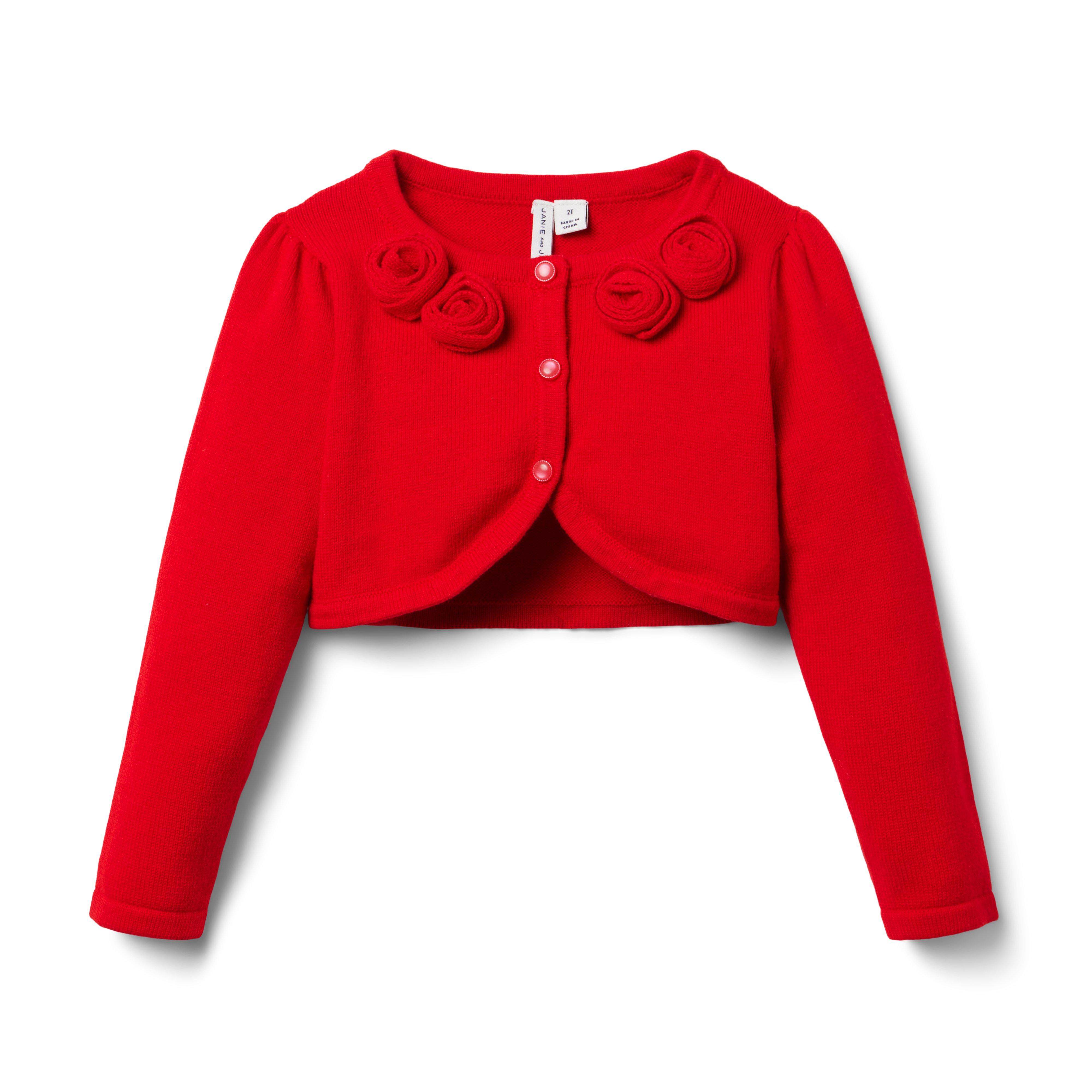 JANIE AND JACK红色配玫瑰花朵6岁女童针织短款配连衣裙开衫