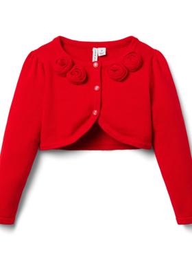 JANIE AND JACK红色配玫瑰花朵6岁女童针织短款配连衣裙开衫