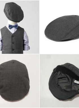 JANI AND JACK男童深灰色羊毛春秋细纹哈里斯报童帽邮差帽贝雷帽