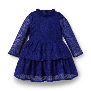 深蓝色镂空蕾丝高档荷叶领女童长袖 Jack春秋冬季 连衣裙 and Janie