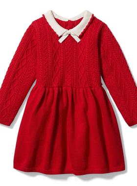 JANIE AND JACK秋冬季节红色纯棉12-18个月精品的女童针织连衣裙
