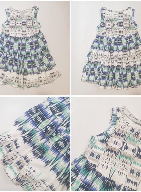 OLD NAVY#夏季薄款深蓝绿色花边圆领无袖纯棉女童背心连衣裙